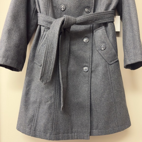 NWT | Alpine Swiss Parka Trench Pea Coat Belt Jacket Faux Fur Hood | Gray |Small - Picture 7 of 13
